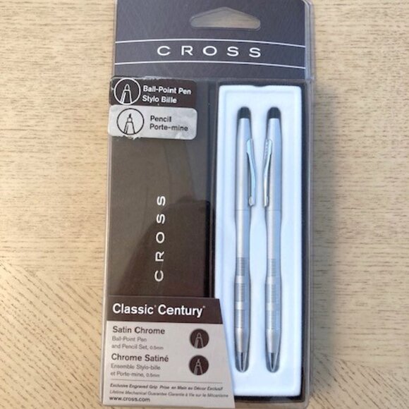 New, Cross Classic Century Satin Chrome Pen & Pencil Set - Picture 1 of 2